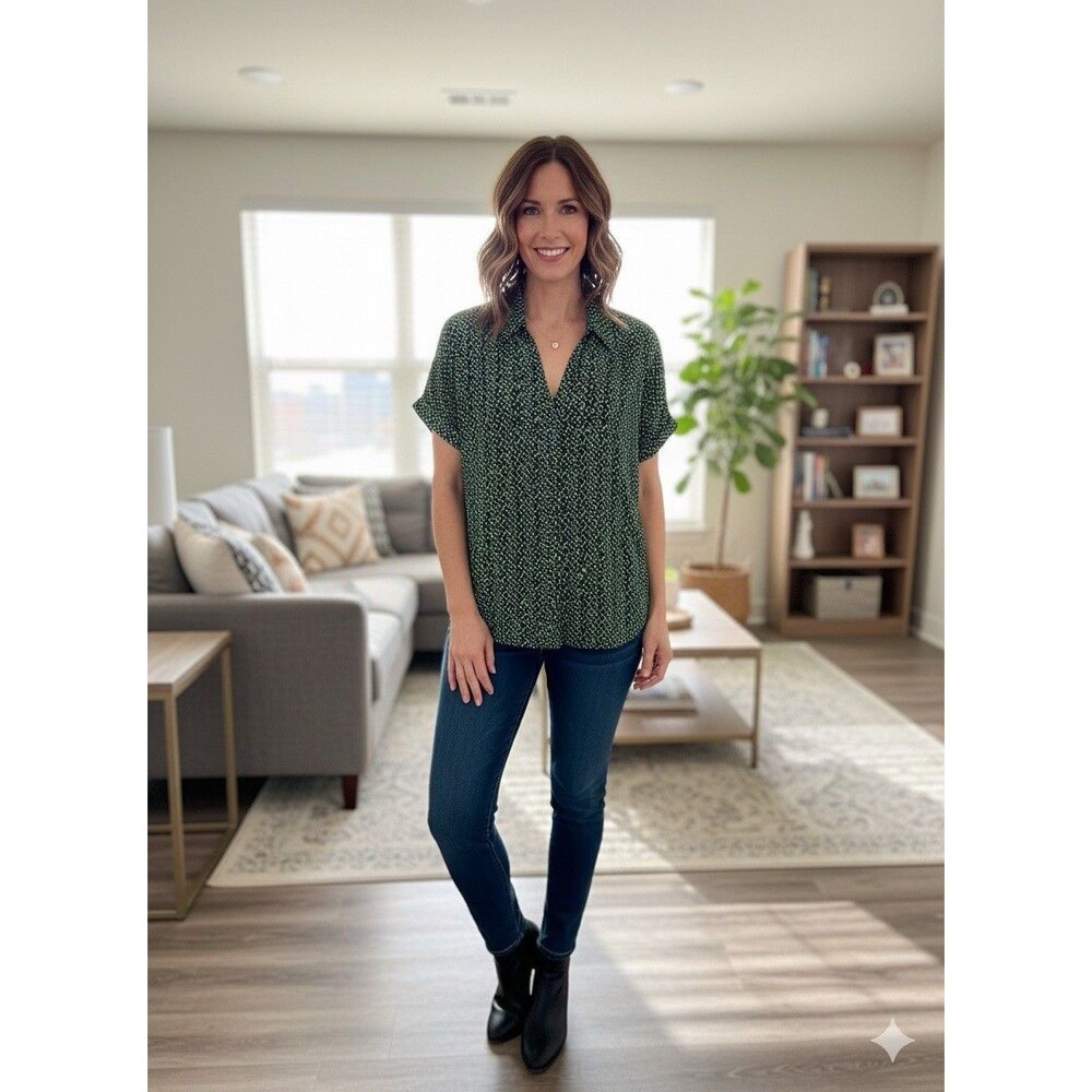 CAbi Green and Black Women's Blouse, Size Medium
